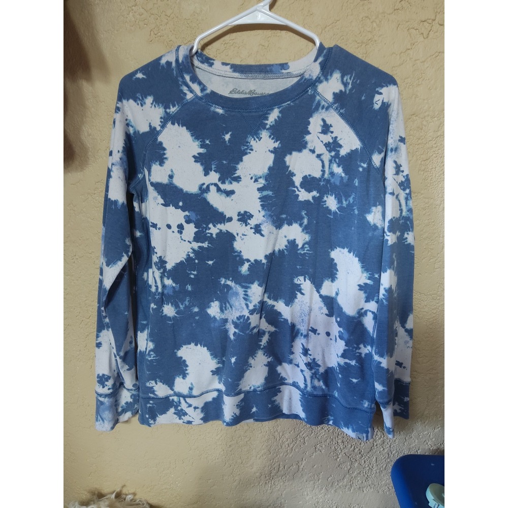 Eddie Bauer Womens Blue White Tie Dye Legend Wash Raglan Sweatshirt Large